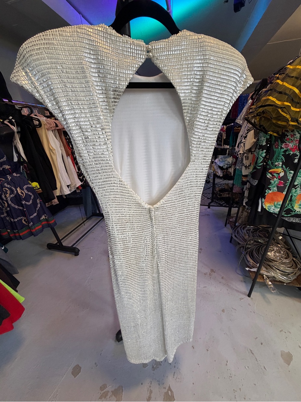 Casadei Silver Sequin Short-Sleeve Midi Dress - Picture 4 of 5